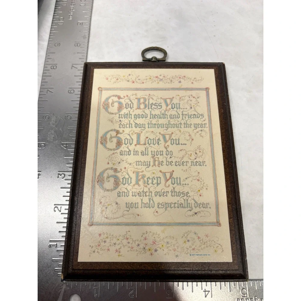 Vintage 1977 Hallmark God Bless You Religious Wood Wall Plaque Inspirational Art